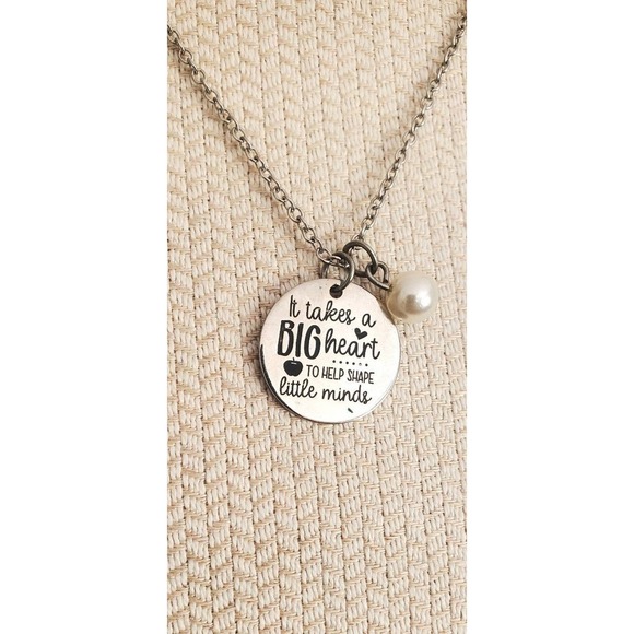 Teacher Silver Pearl Pendant Necklace 18 - 22" chain NEW - Picture 1 of 4